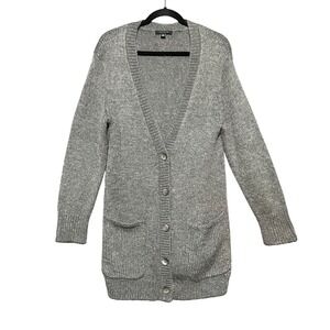 Ann Taylor Women's Size M Gray Knit Cardigan Sweater Mohair Button Front Pockets